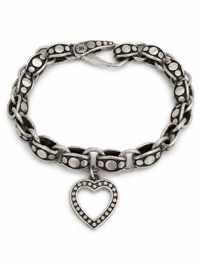 John Hardy Dot Deco Silver Link Bracelet with Heart Charm